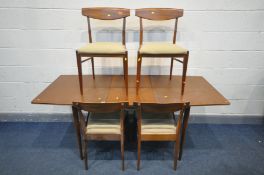 A MID-CENTURY MCINTOSH TEAK EXTENDING DINING TABLE, with a single fold out leaf, on cylindrical