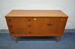 A MID-CENTURY TEAK SIDEBOARD, with three graduated drawers besides double cupboard doors, width