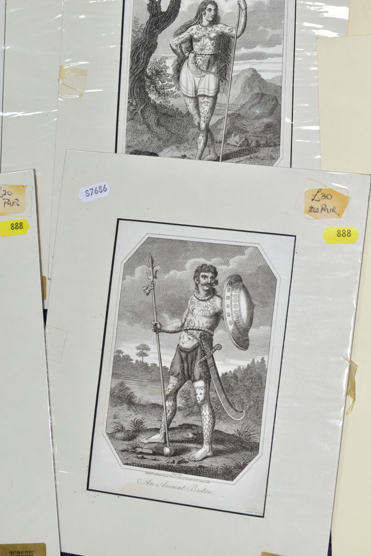 FIVE 19TH CENTURY ENGRAVING PRINTS DEPICTING ANCIENT BRITONS, comprising male and female Britons, - Image 3 of 6