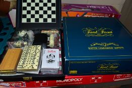 THREE GAMES AND A BOXED TRIPOD, ETC, comprising a cased games compendium including dominoes,