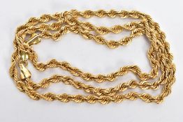 A 9CT GOLD ROPE TWIST CHAIN, fitted with a lobster clasp, hallmarked 9ct Sheffield, length 500mm,
