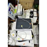 A BOX AND LOOSE OF MOSTLY APPLE ITEMS, comprising a boxed white MacBook 13-inch widescreen notebook,
