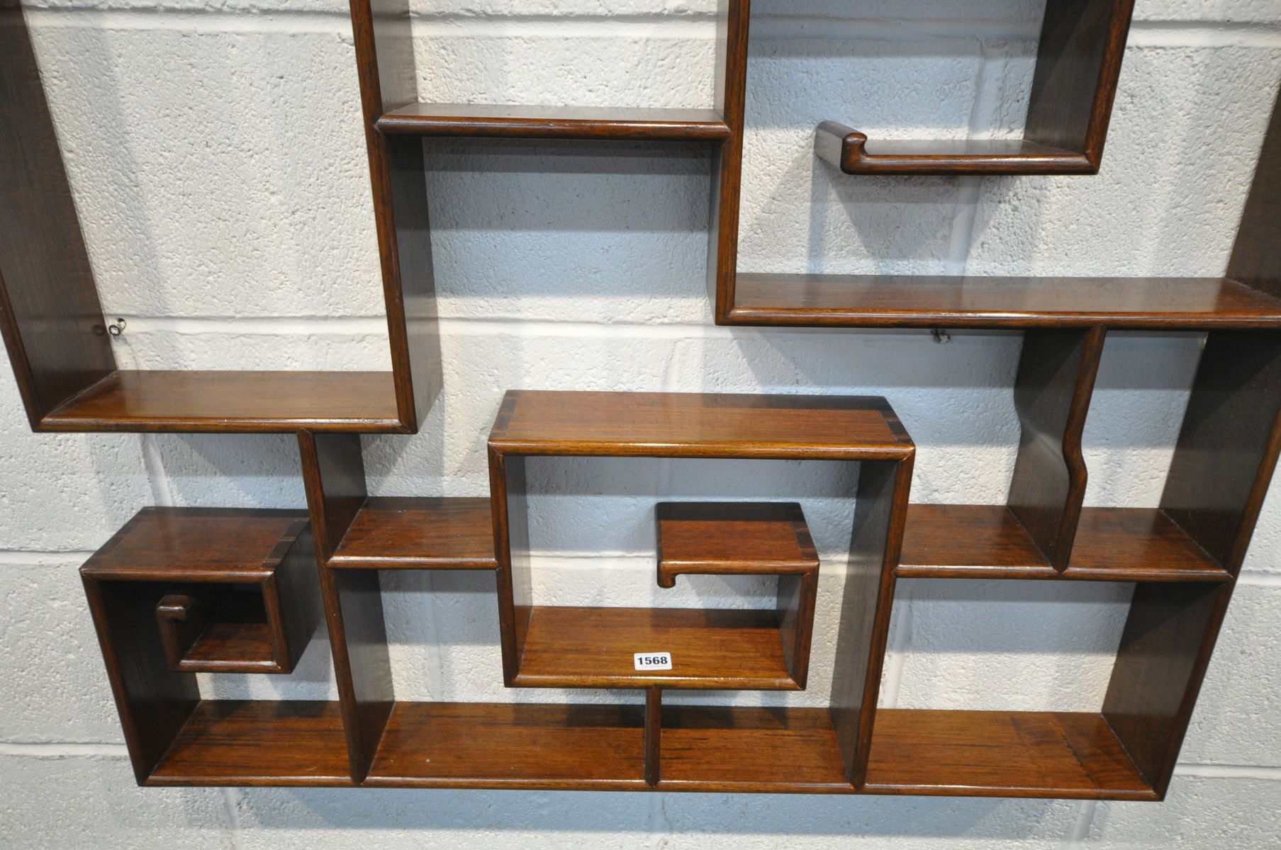 A MID CENTURY CHINESE HARDWOOD WALL MOUNTED WALL SHELF, can be width 92cm x depth 10cm x height - Image 3 of 4