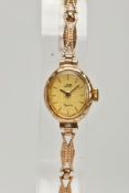 A LADIES 9CT GOLD 'UNO' WRISTWATCH, oval gold dial signed 'Uno, quartz', baton markers, gold tone