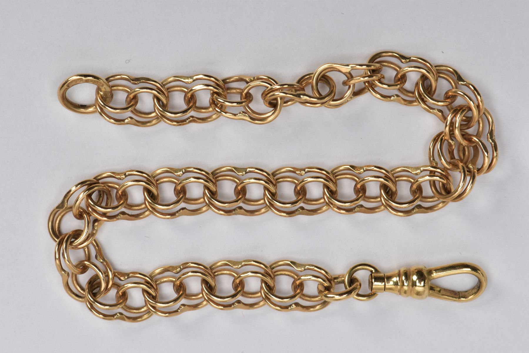 A 9CT GOLD DOUBLE LINK BRACELET, hallmarked 9ct gold slightly rubbed hallmark, fitted with a - Image 2 of 2