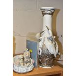 TWO PIECES OF LLADRO PORCELAIN, comprising a Herons Realm, no 7053, silver lustre and parian vase,