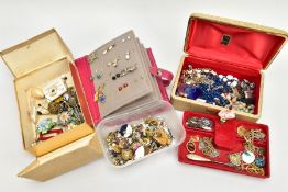 A BOX OF MISCELLANEOUS ITEMS, to include a booklet style earring display case filled with costume