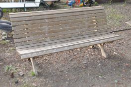 A PINE SLATTED PARK BENCH, width 180cm x depth 70cm x height 84cm