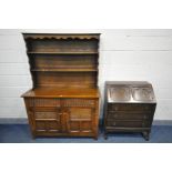 A MID TO LATE 20TH CENTURY OAK DRESSER, with two drawers, width 123cm x depth 45cm x height 176cm