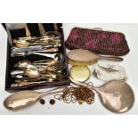 SILVER VANITY PIECES AND OTHER ITEMS, to include a three piece silver vanity set comprising of two