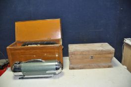 A SMALL PINE TOOLCHEST width 53cm, depth 25cm and height 25cm and a vintage Vactric vacuum cleaner