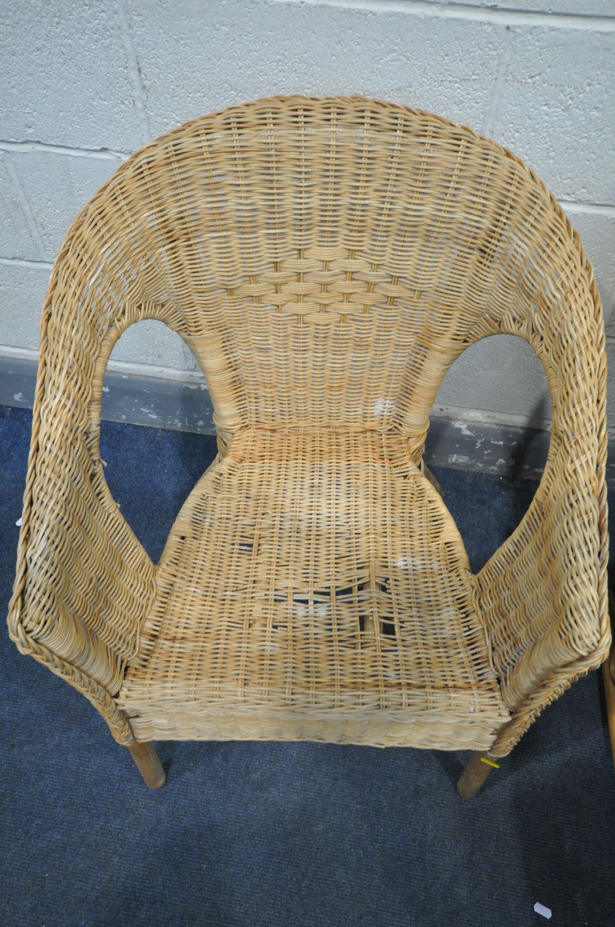 A PAIR OF WICKER ARMCHAIRS, with beige and floral upholstery, and another wicker armchair (Sd to - Image 2 of 2