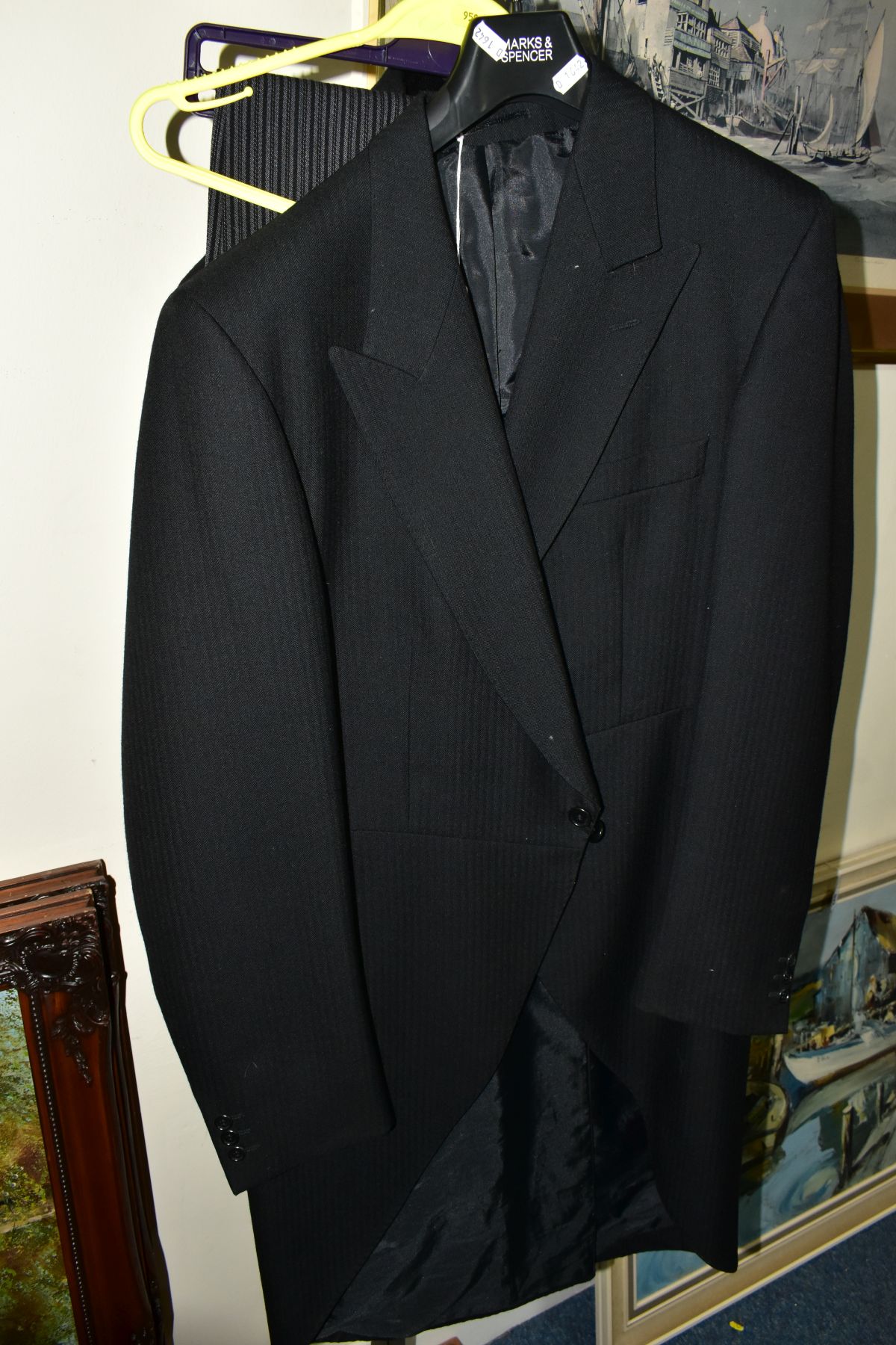 THREE GENTLEMEN'S BLACK WEDDING TAIL COATS AND TWO PAIRS OF TROUSERS, the tails comprise Magee - Image 3 of 8