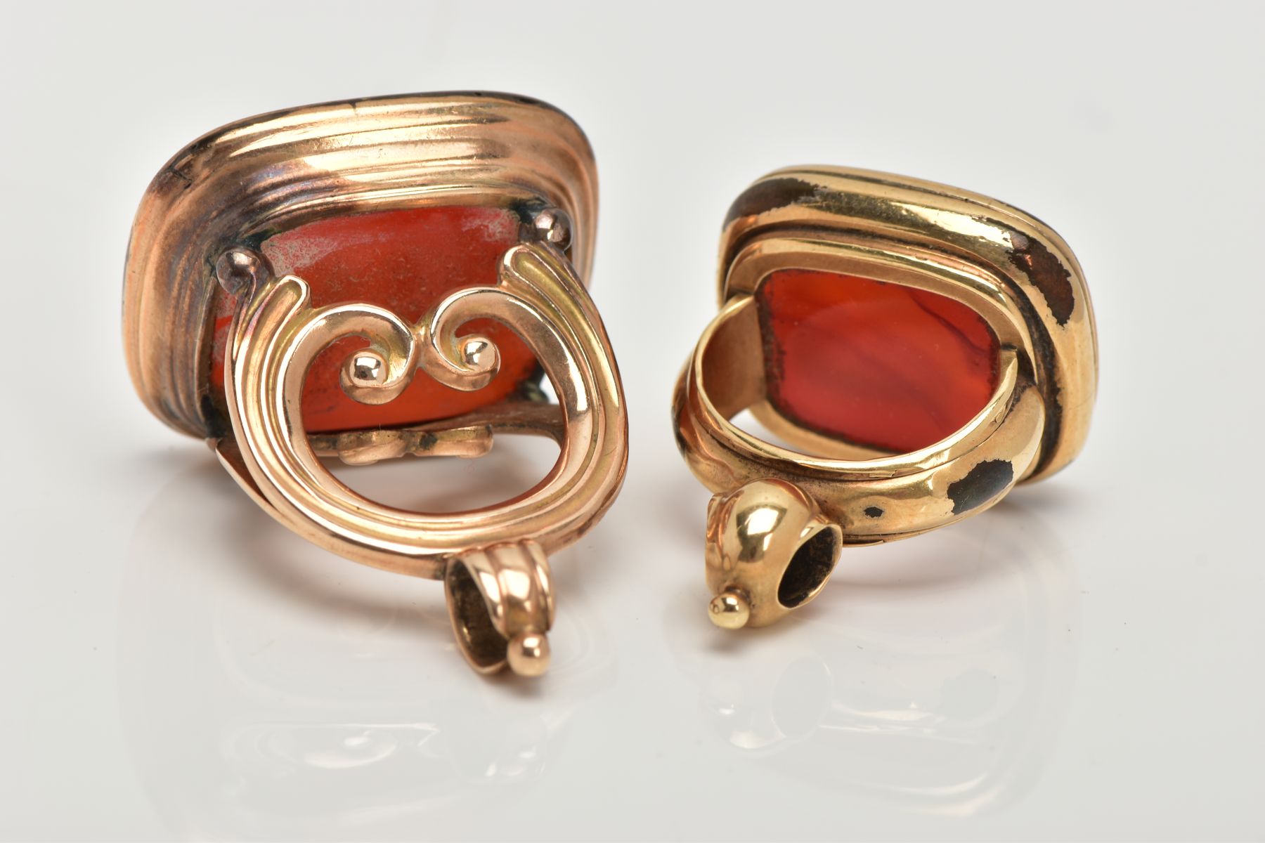 TWO CARNELIAN SEAL FOBS, the first a large rectangular carnelian intaglio detailing an elephant - Image 2 of 4