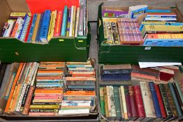 SIX BOXES OF HARDBACK AND PAPERBACK BOOKS, over two hundred and twenty titles, including novels,