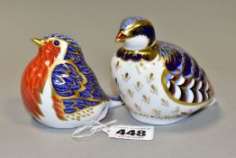 TWO ROYAL CROWN DERBY IMARI PAPERWEIGHTS, in the form of a 'Red Legged Partridge' and a Robin,