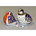 TWO ROYAL CROWN DERBY IMARI PAPERWEIGHTS, in the form of a 'Red Legged Partridge' and a Robin,