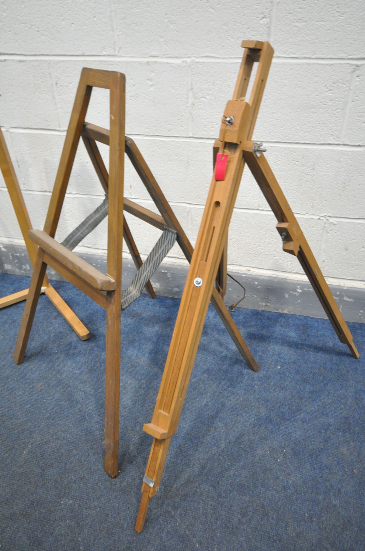 A VARIETY OF ARTIST EASELS, to include a pair of surface top easels, a Posi lock stand (losses) a - Image 2 of 3