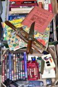 BOOKS, FOOTBALL PROGRAMMES & SUNDRIES, two boxes to include a collection of approximately twenty-