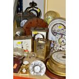 A COLLECTION OF QUARTZ CLOCKS ETC, to include carriage style clocks, anniversary style clocks,