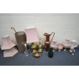 A QUANTITY OF LIGHTING, to include a St Louis, France, crystal table lamp, two brass table lamps (