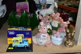 A GROUP OF CERAMICS, GLASS, ETC, including four Wade NatWest piggy banks (two Woody and two