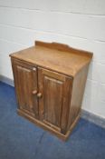 A PINE TWO DOOR CABINET, width 79cm x depth 47cm x height 95cm (condition:-multiple surface marks)