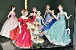 EIGHT CERAMIC FIGURINES, comprising Royal Doulton Winsome HN2220, Flower of Love HN2460 (wrist