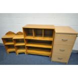 A LIGHT OAK STORAGE CABINET, with two shelves and two dividers, width 92cm x depth 44cm x height