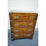 A MAHOGANY CAMPAIGN CHEST OF FOUR DRAWERS, width 60cm x depth 37cm x height 77cm, (condition -