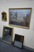 A LATE 20TH CENTURY LARGE RECTANGULAR GILT WOOD BEVELLED EDGE WALL MIRROR, width 112cm x height