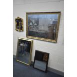 A LATE 20TH CENTURY LARGE RECTANGULAR GILT WOOD BEVELLED EDGE WALL MIRROR, width 112cm x height