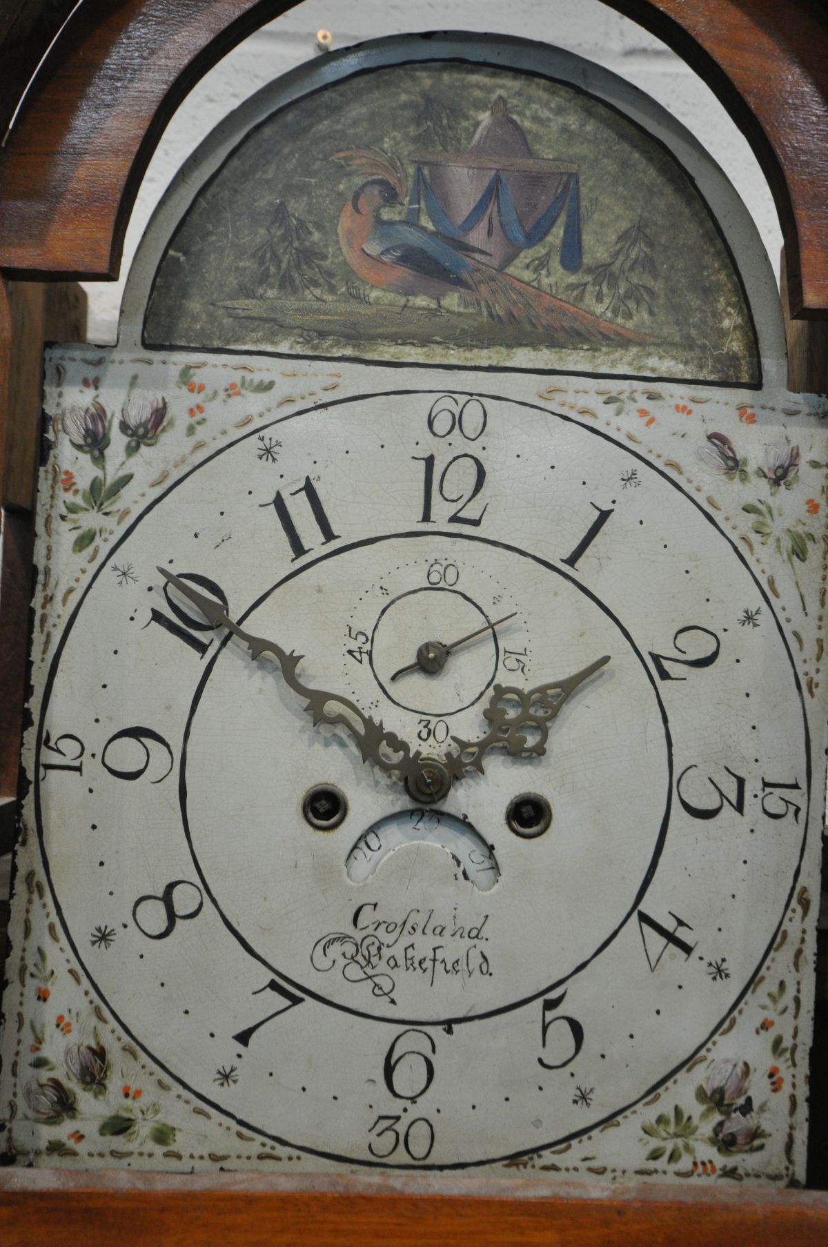 A MAHOGANY LONGCASE CLOCK, the painted 11 inch dial with bird to arch, Arabic numerals, signed - Image 3 of 5