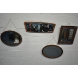 FOUR VARIOUS WALL MIRRORS, to include two oval wall mirrors, largest 79cm x height 53cm, a square