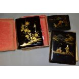 THREE ORIENTAL THEME LACQUERED ALBUMS, album one (20cm x 15cm, spine partially detached) contains