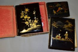 THREE ORIENTAL THEME LACQUERED ALBUMS, album one (20cm x 15cm, spine partially detached) contains