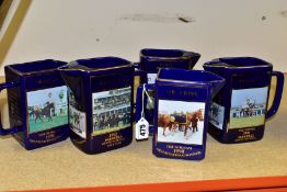 FIVE LIMITED EDITION SEAGRAM & MARTELL GRAND NATIONAL POTTERY WATER JUGS, Seagram 'Mr Frisk' 1990,