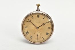 A SILVER OPEN FACE 'ROLEX' POCKET WATCH, silvered dial signed 'Rolex' (rubbed), Roman numerals,