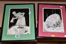 CHRIS RIDDELL (SOUTH AFRICA 1962) TWO PEN AND INK CARTOONS FEATURING JOHN MAJOR, the first depicts