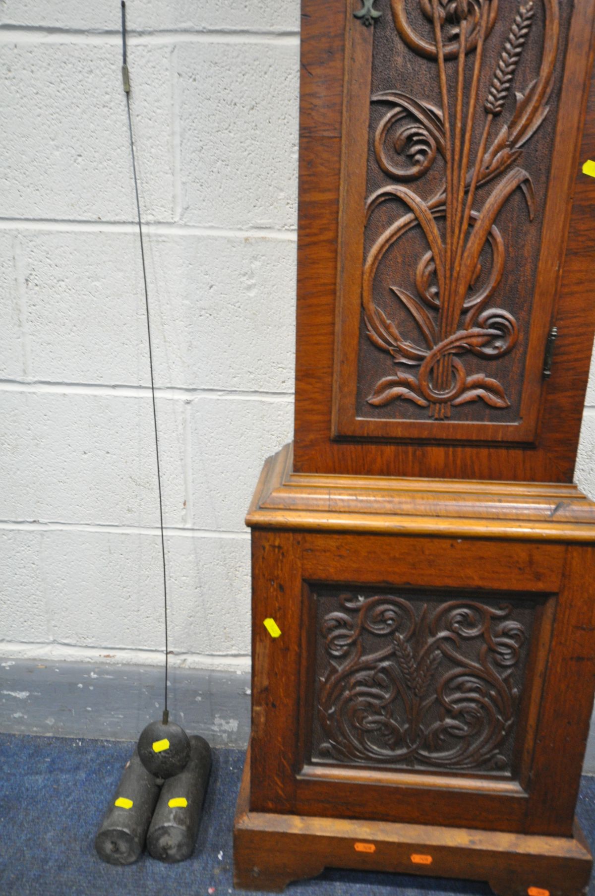 AN OAK EIGHT DAY LONGCASE CLOCK, Whitehurst of Derby, the hood and trunk with carved foliate - Image 8 of 8