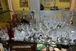 A QUANTITY OF CUT CRYSTAL AND OTHER GLASS WARES, approximately ninety pieces to include a square