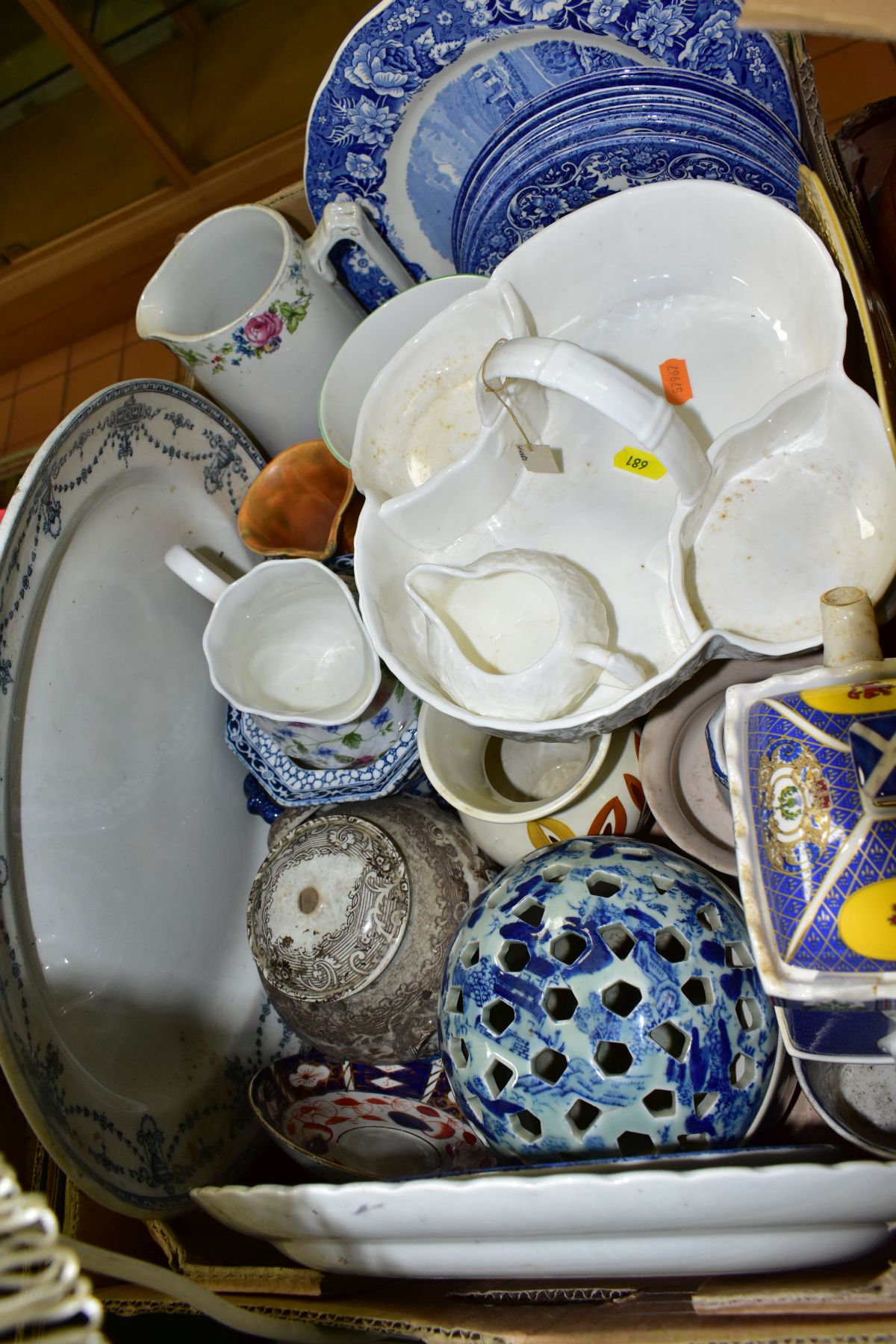 THREE BOXES AND LOOSE CERAMICS AND LAMPS, ETC, to include novelty tea pots, a small cloisonne vase - Image 4 of 6