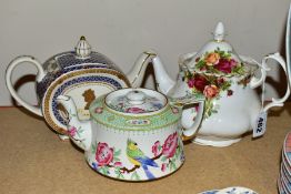 A ROYAL ALBERT 'OLD COUNTRY ROSES' TEA POT AND TWO OTHERS, the Royal Albert has a glued repair to