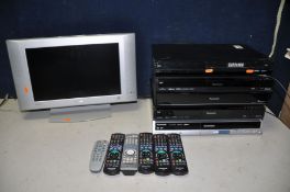 A PHILIPS LC17W03 17in TV with remote along with five Panasonic DVD players/DVD recorders model No's