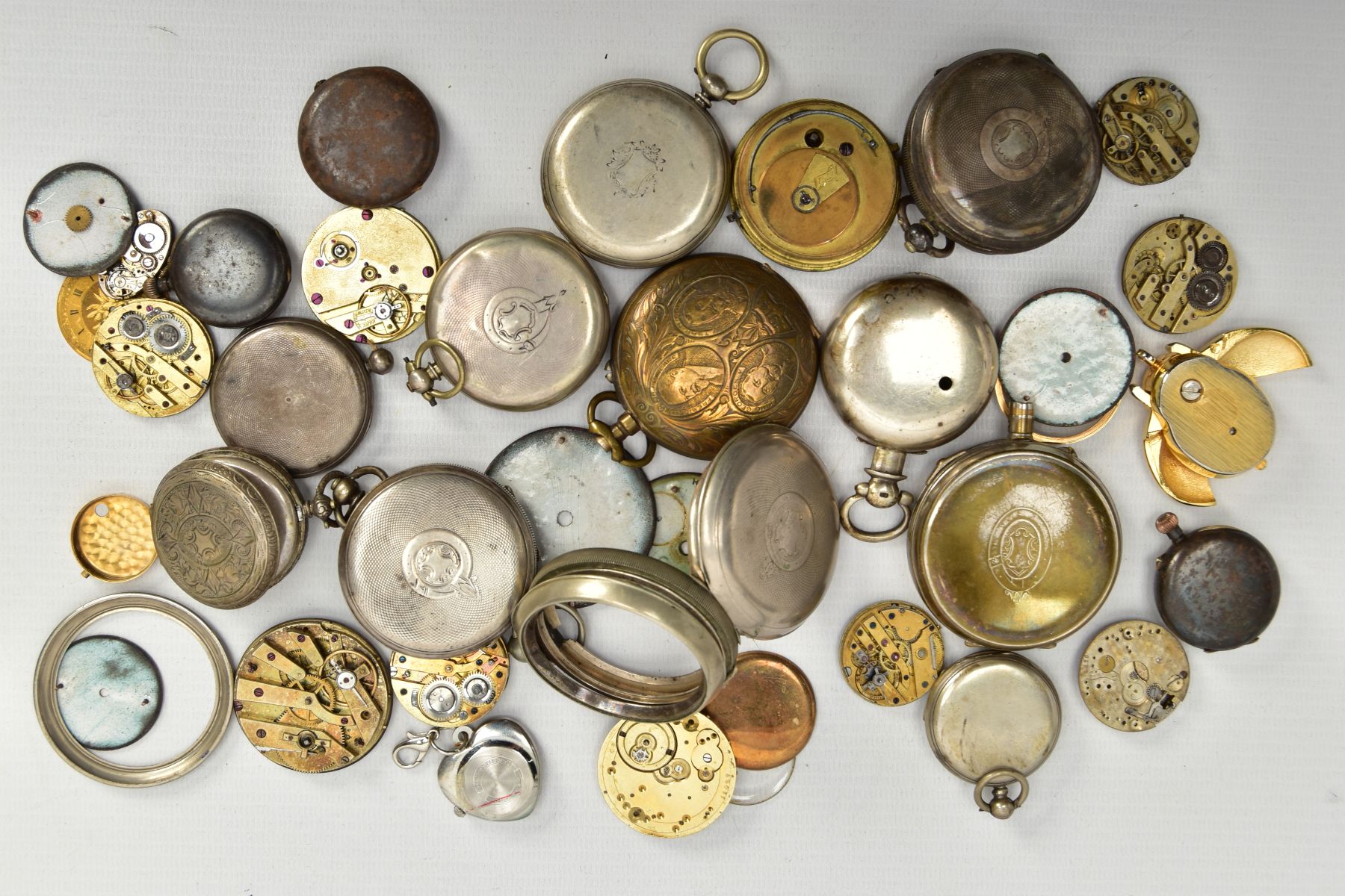 A BOX OF ASSORTED POCKET WATCH SPARES AND REPAIRS, to include ceramic dials, white metal cased - Image 5 of 5