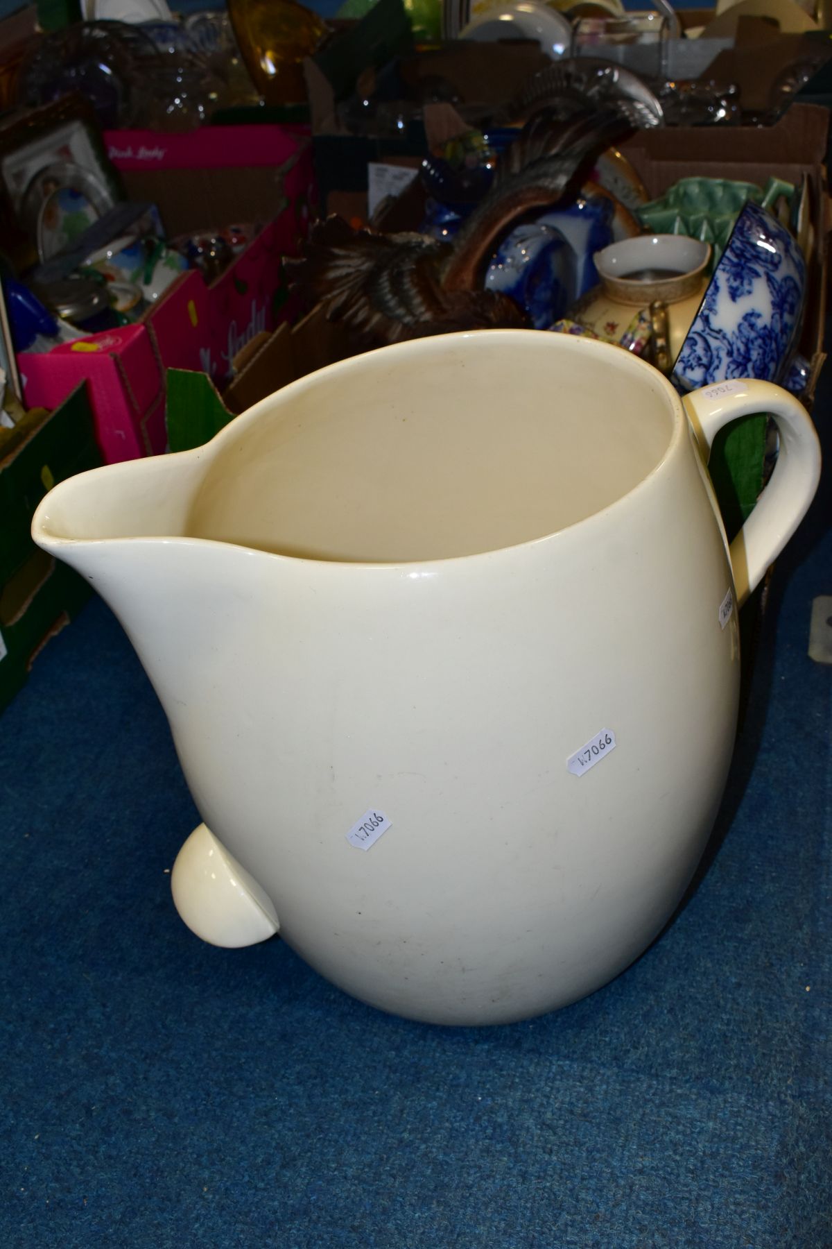 A BOX AND LOOSE CERAMIC WARES, to include a large cream glazed jug height 33cm, a Royal Doulton - Image 4 of 4