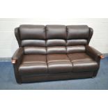 A BROWN LEATHER THREE SEATER SOFA. length 178cm (no fire labels, but within the fire regulations)