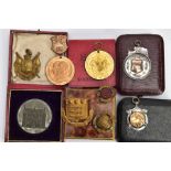 AN ASSORTMENT OF MEDALLIONS AND COINS, to include a silver medallion, signed 'Lozells.s.c snooker