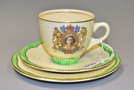 A CLARICE CLIFF NEWPORT POTTERY TRIO, to commemorate the coronation of Elizabeth II 1953, Regd. No