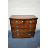 A GEORGIAN MAHOGANY BOW FRONT CHEST OF TWO SHORT OVER THREE LONG DRAWERS, width 107cm x depth 51cm x